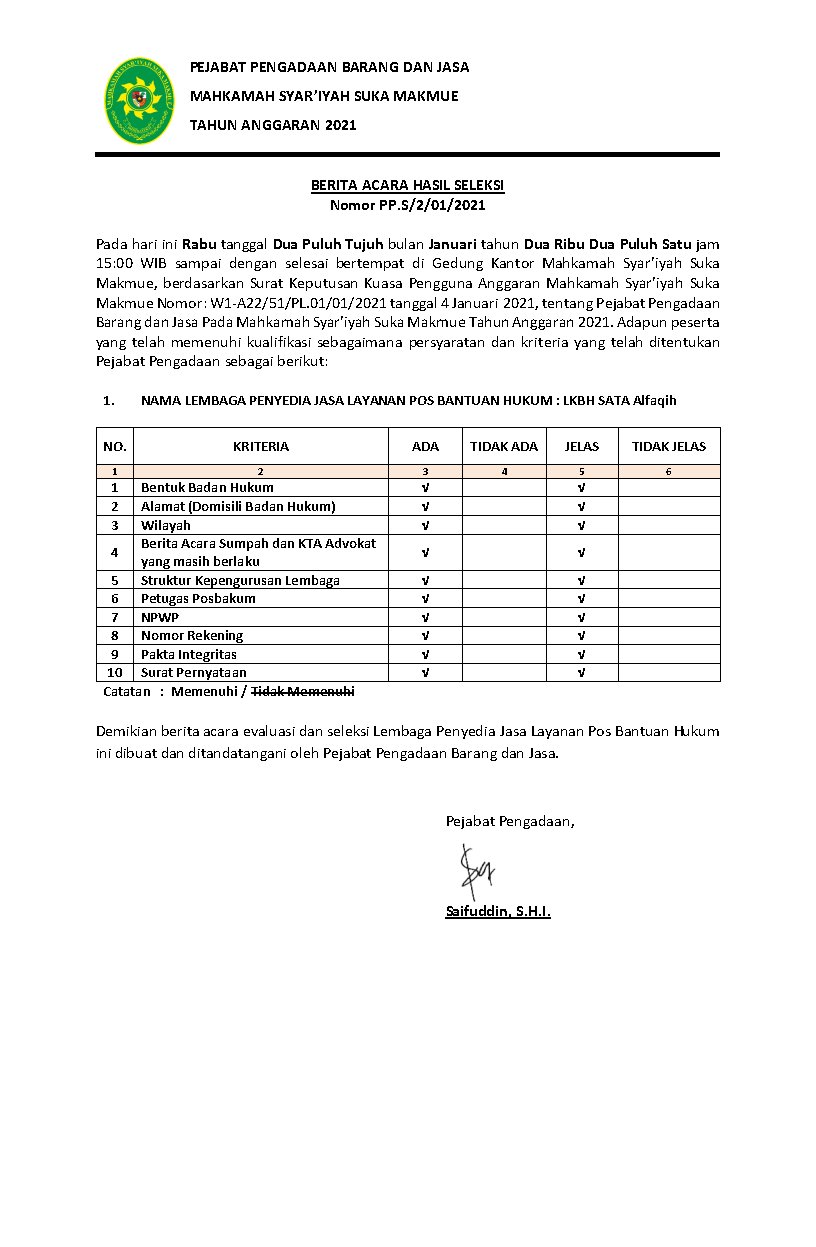 5. Laporan Pejabat Pengadaan Posbakum 2021 Ms Suka Makmue Page2