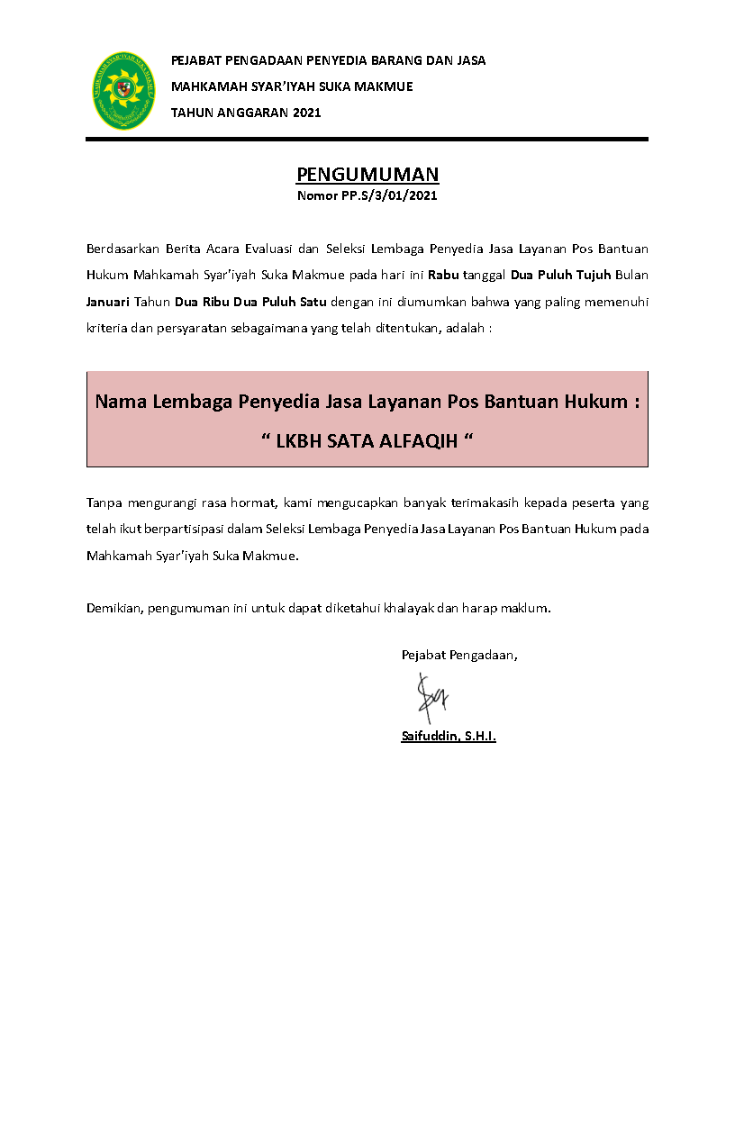 5. Laporan Pejabat Pengadaan Posbakum 2021 Ms Suka Makmue Page3